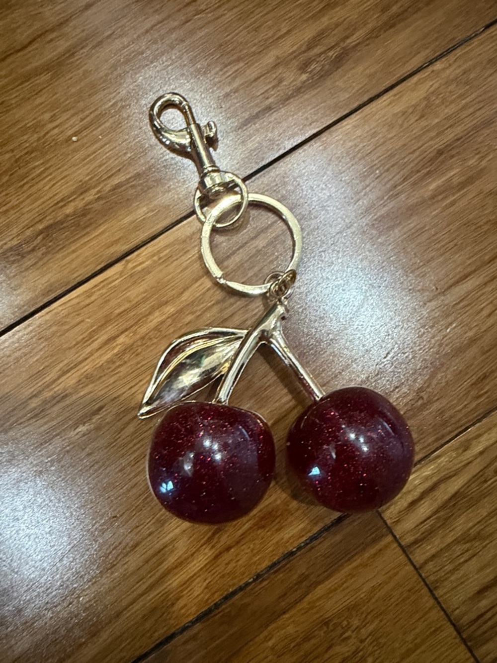 Gold Cherry Keychain - Red Cherry Charm